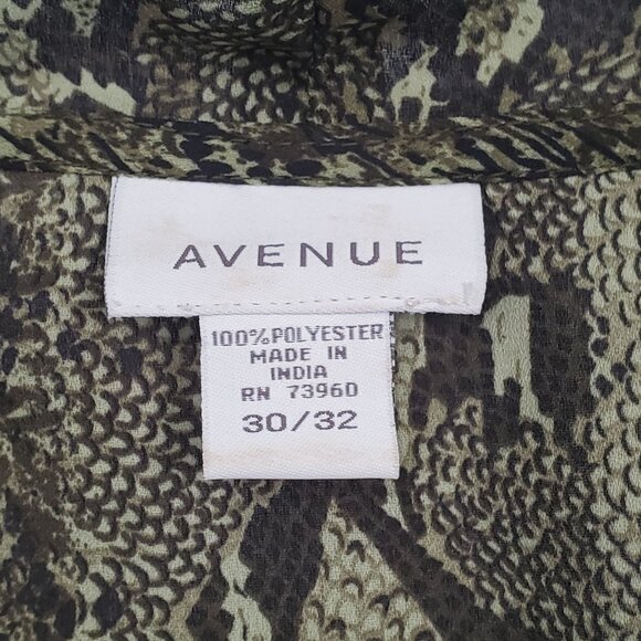Avenue 30 32 Blouse Semi Sheer Chiffon Snake Print Button Ruffle Collar Sleeves - Picture 9 of 10